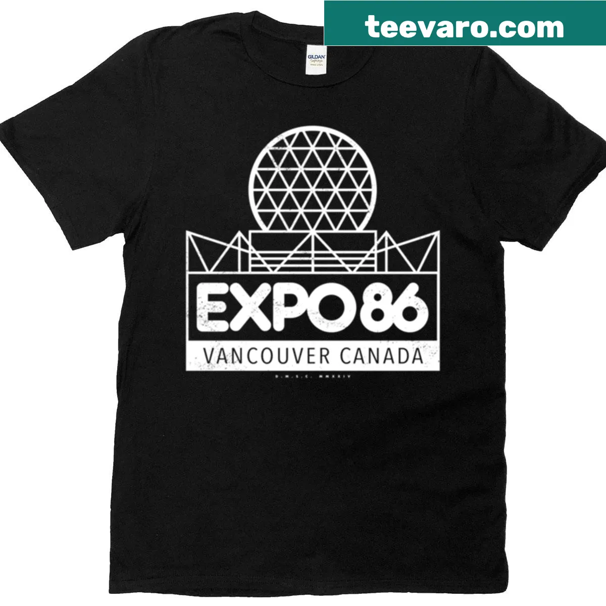 Vintage-style T-shirt featuring design inspired by Expo 86 — on a men's t-shirt