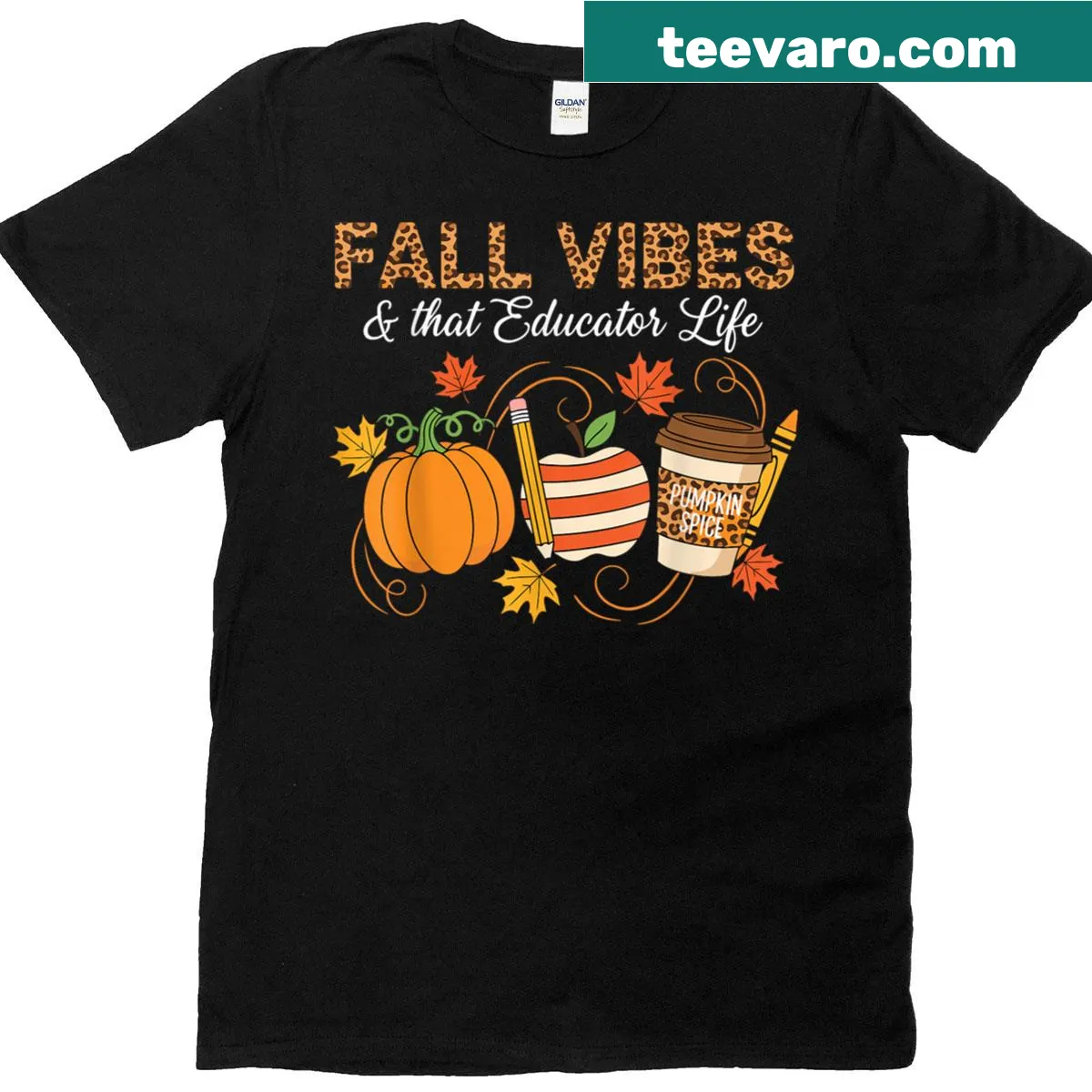 T-shirt with typography celebrating educator life in fall — on a men's t-shirt