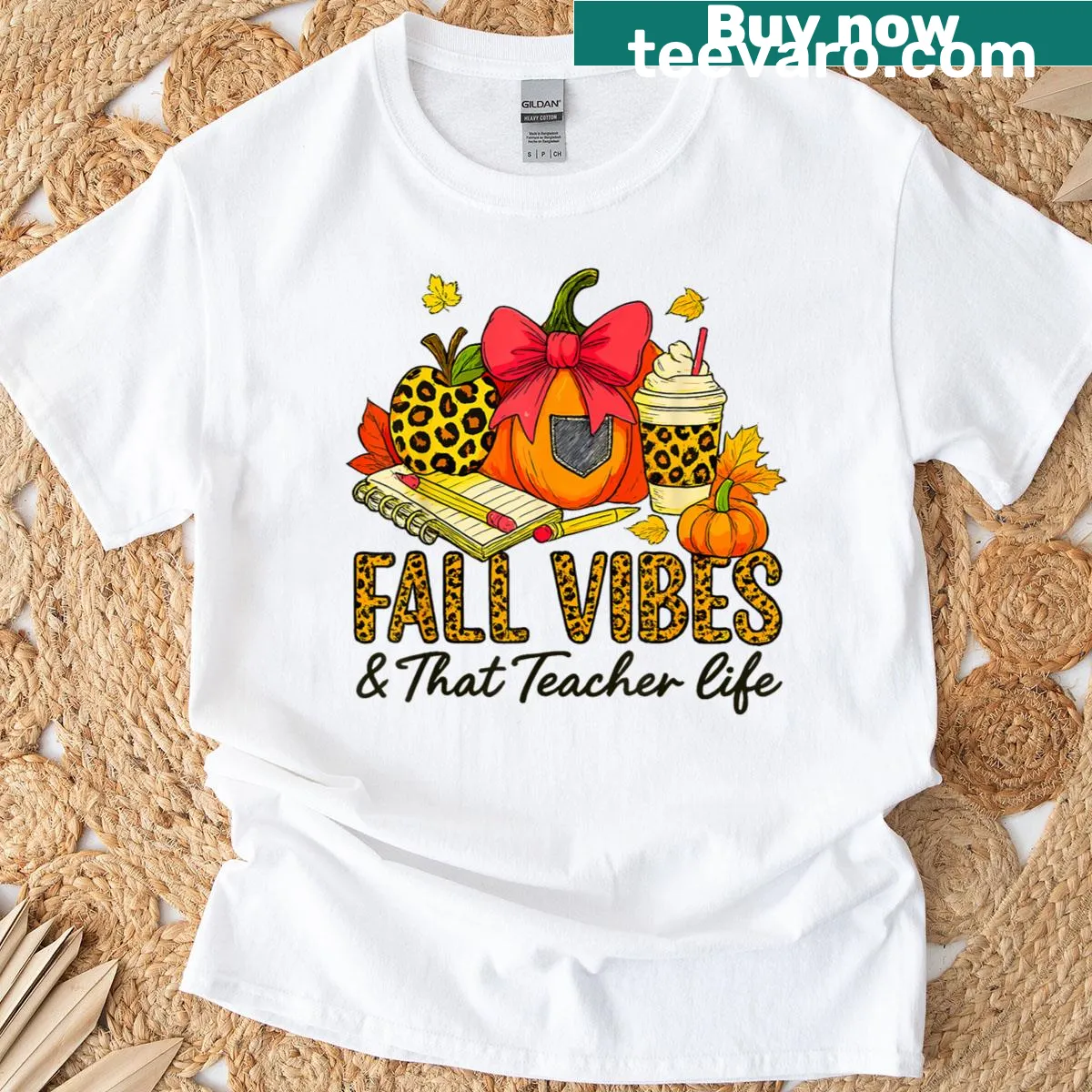 Teacher-themed graphic celebrating fall vibes with pumpkins — on a men's t-shirt