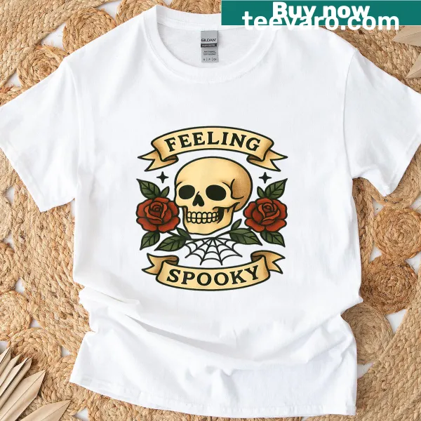 Vintage tattoo inspired spooky design on T-shirt.