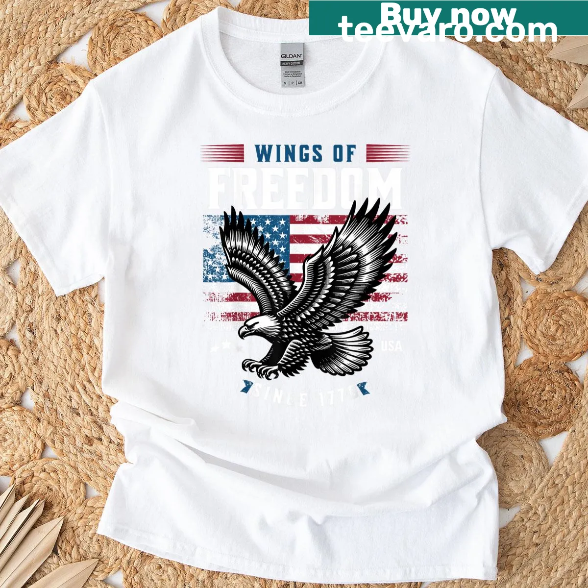 Patriotic T-shirt featuring an eagle and USA flag design. — on a men's t-shirt