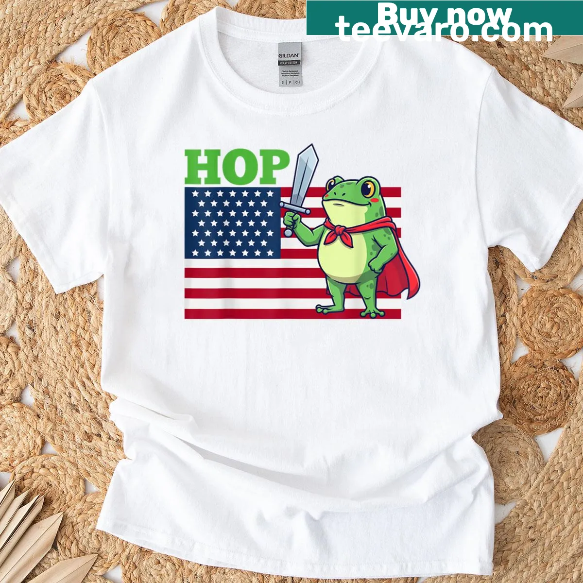 Retro frog hopping design on a playful T-shirt — on a men's t-shirt
