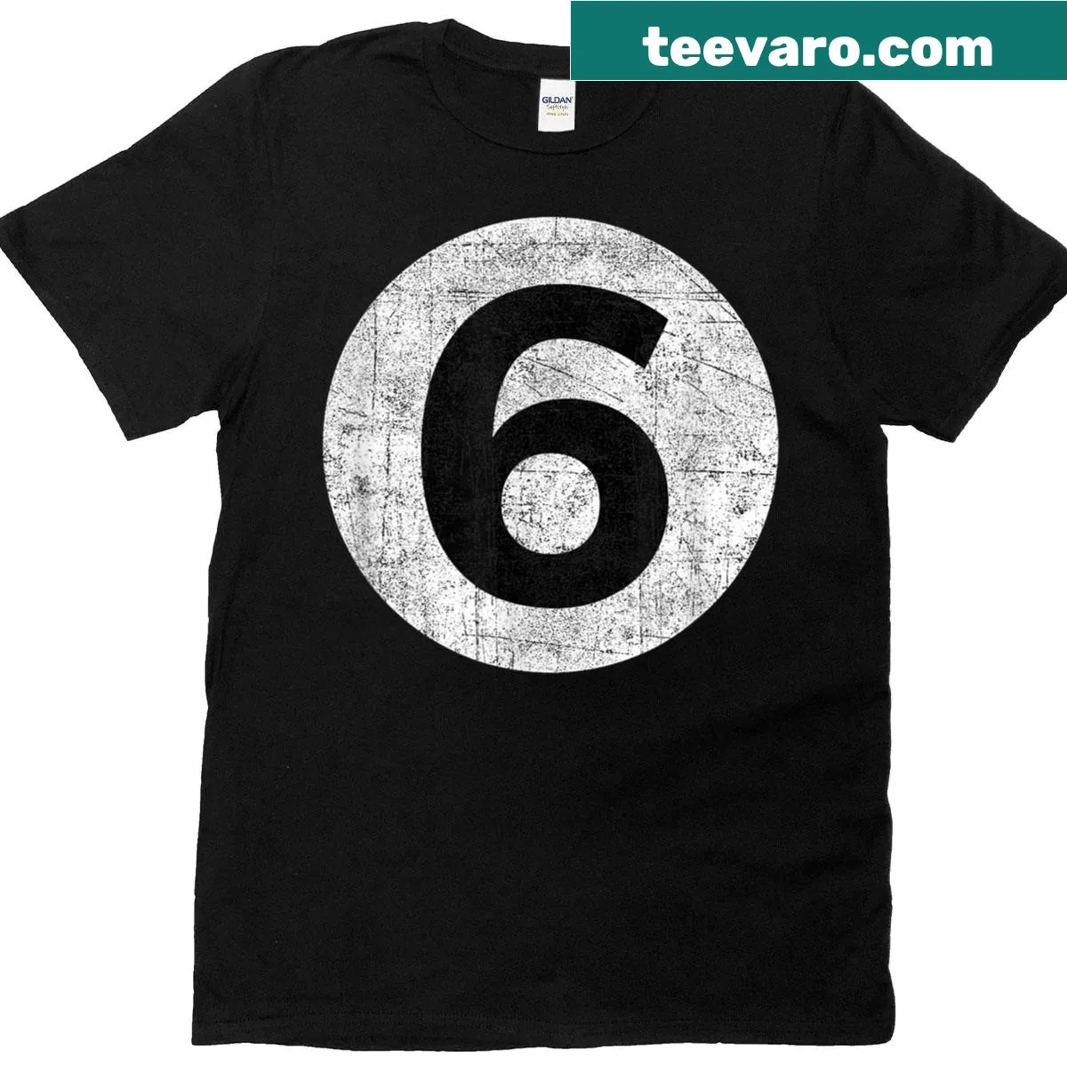 Retro graphic t-shirt with the number six for Halloween and birthday celebrations — on a men's t-shirt