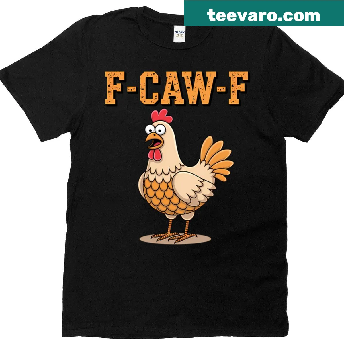 Funny F-caw-f Chicken Rooster T-shirt with a humorous graphic of a rooster — on a men's t-shirt
