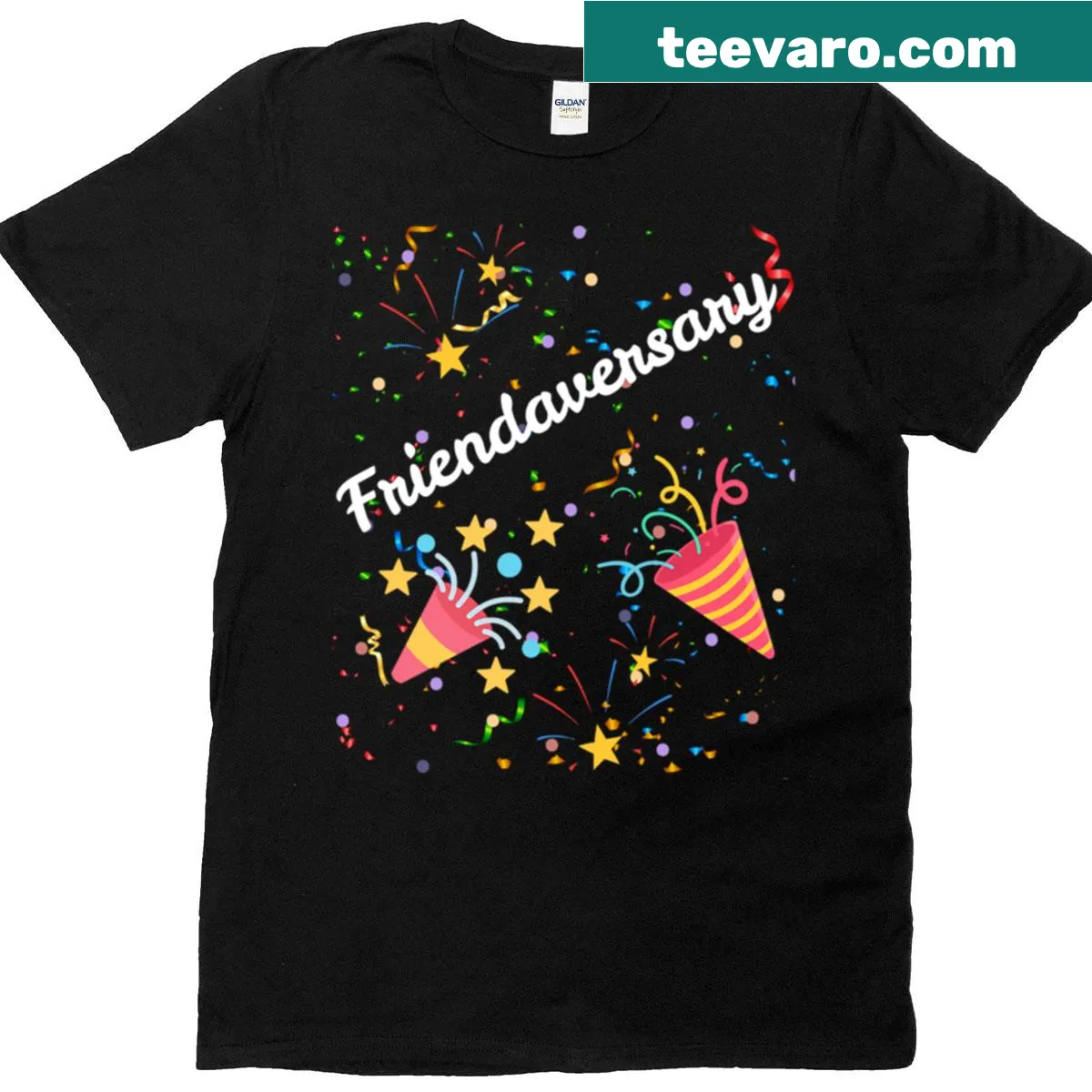 Funny friendaversary text graphic T-shirt — on a men's t-shirt