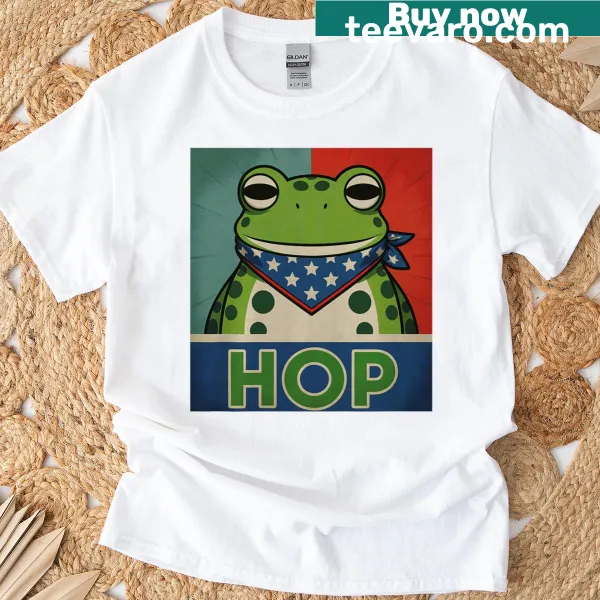 Cartoon frog graphic tee with humorous hipster theme, inspired by Portland.