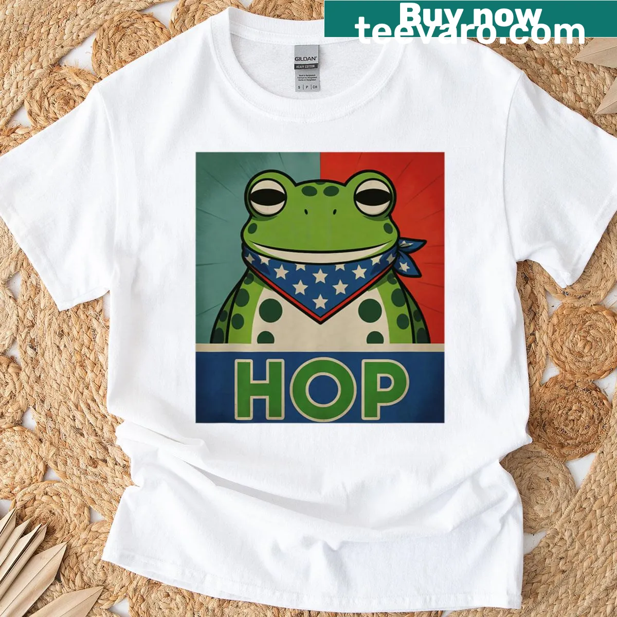 Cartoon frog graphic tee with humorous hipster theme, inspired by Portland. — on a men's t-shirt