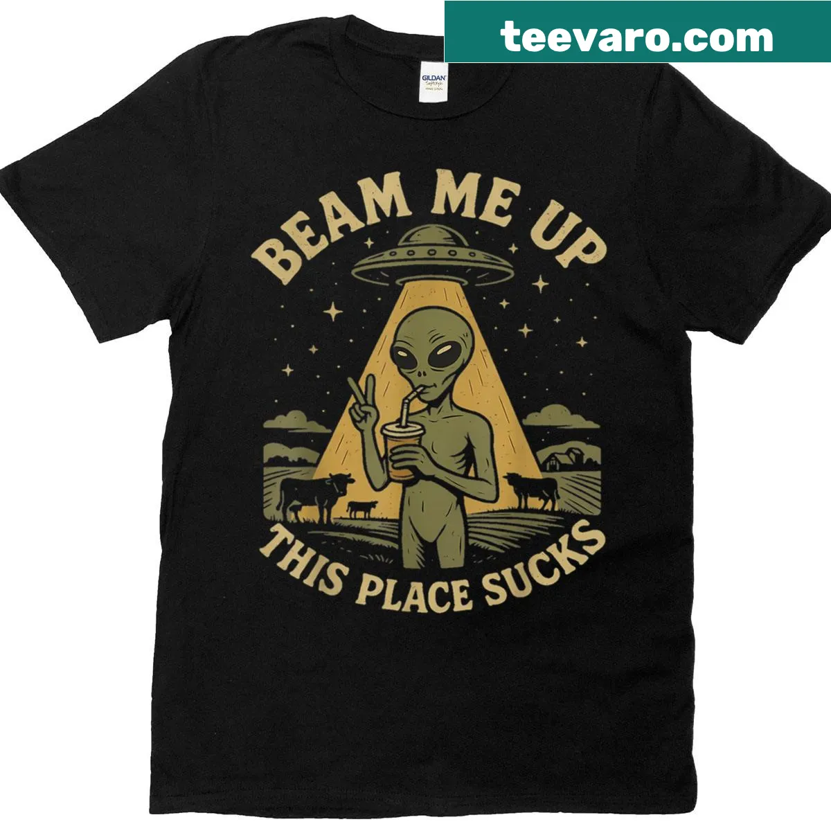 Funny alien quote graphic T-shirt — on a men's t-shirt