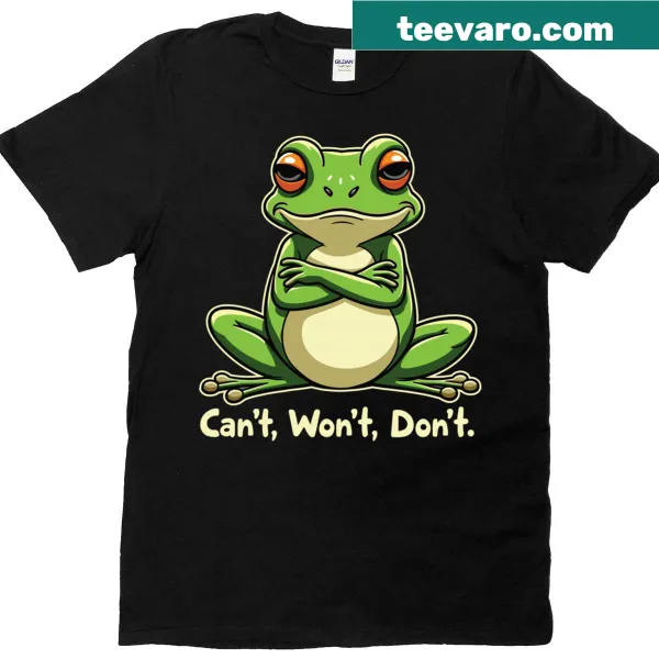 Humorous t-shirt with a lazy frog and funny attitude statement