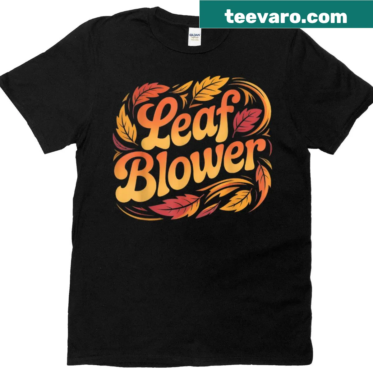Vintage distressed Halloween couple T-shirts with leaf blower design — on a men's t-shirt