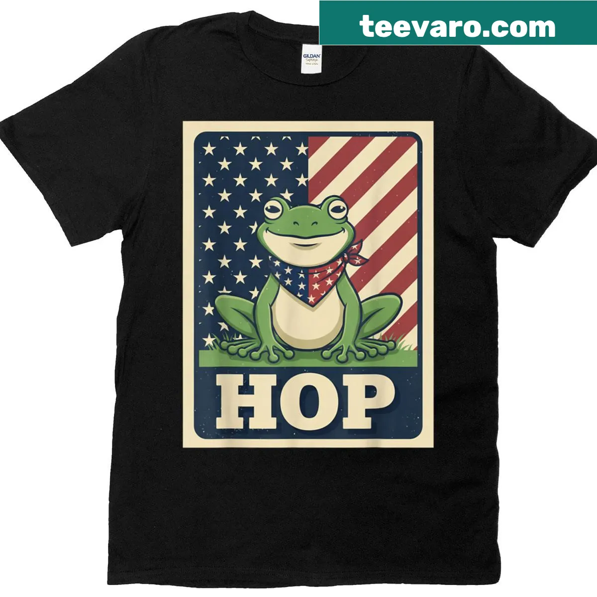 Cartoon frog hopping design t-shirt inspired by Portland — on a men's t-shirt