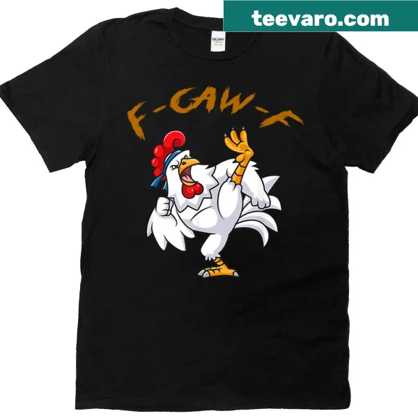 Funny T-shirt featuring a cartoon rooster and humorous slogan