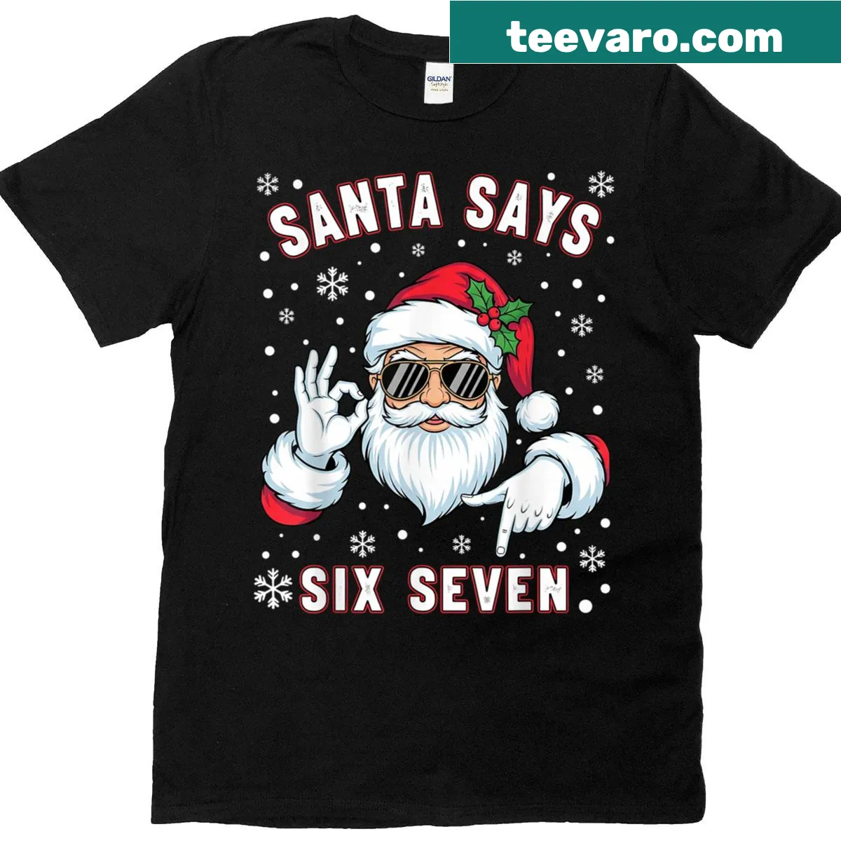 Christmas shirt with Santa and the phrase 'Santa Says Six Seven' — on a men's t-shirt