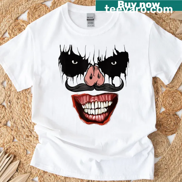 Humorous scary face graphic on a Halloween t-shirt