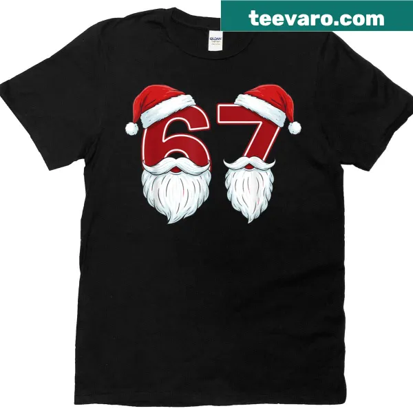 Cartoon Santa with a humorous 'Six Seven 67' meme graphic