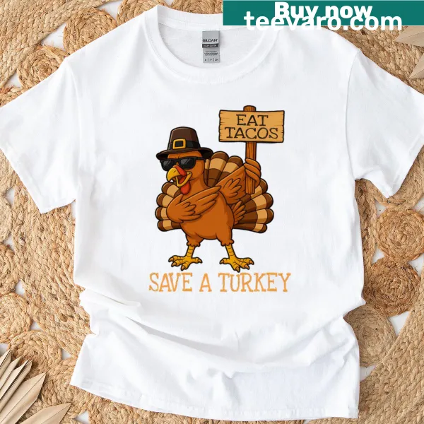 Humorous turkey t-shirt with tacos sign