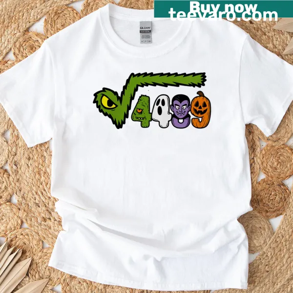Cartoon furry monster graphic on a Halloween t-shirt
