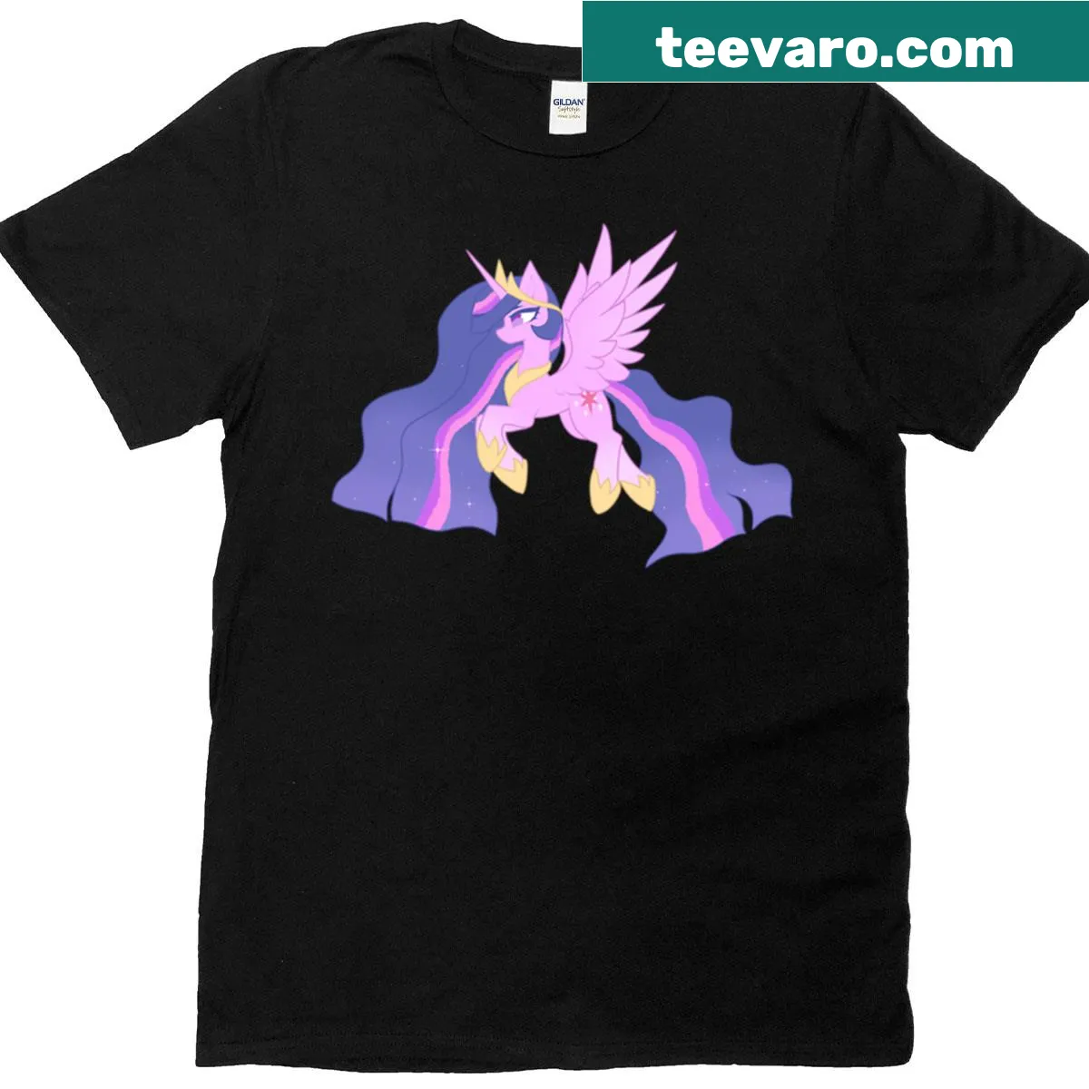 T-shirt featuring an illustration of Future Twilight Sparkle — on a men's t-shirt