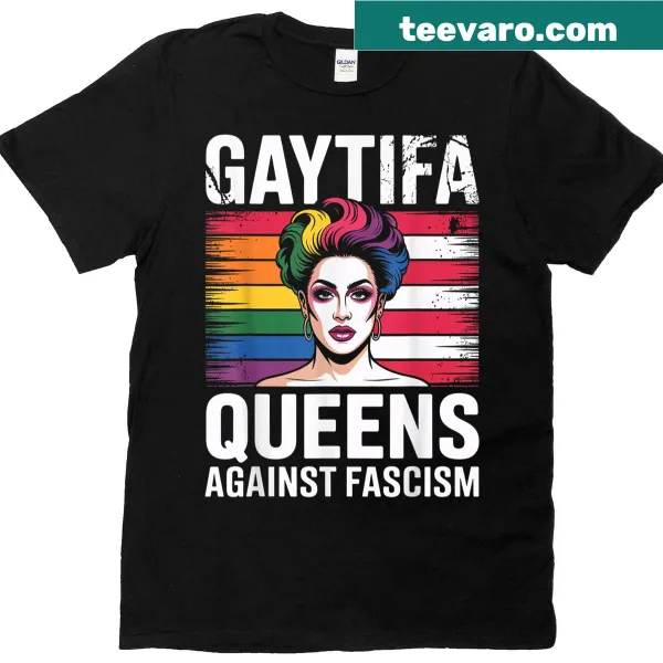 Bold typography T-shirt with LGBTQ+ message against fascism