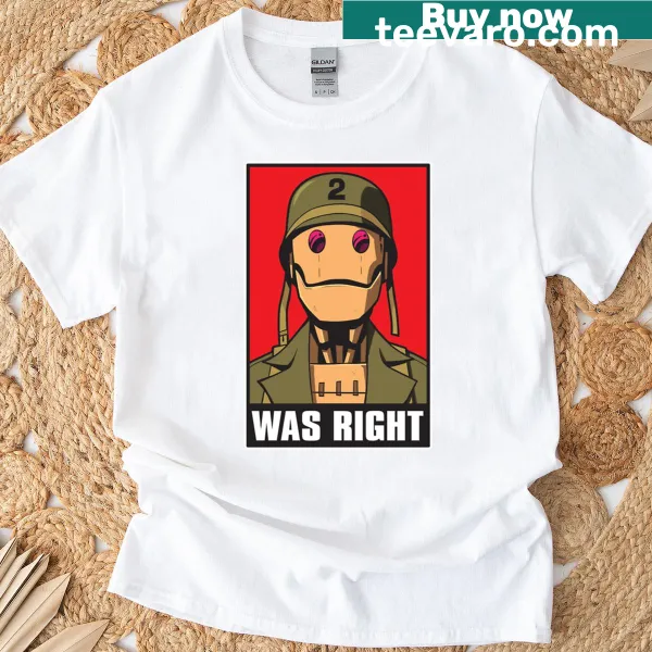 Illustration of a robot with humorous text on T-shirt.