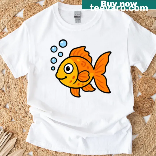 Illustrated t-shirt featuring a fish and flowing water design