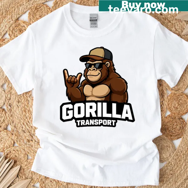 Cartoon gorilla in a truck graphic illustration on a t-shirt.