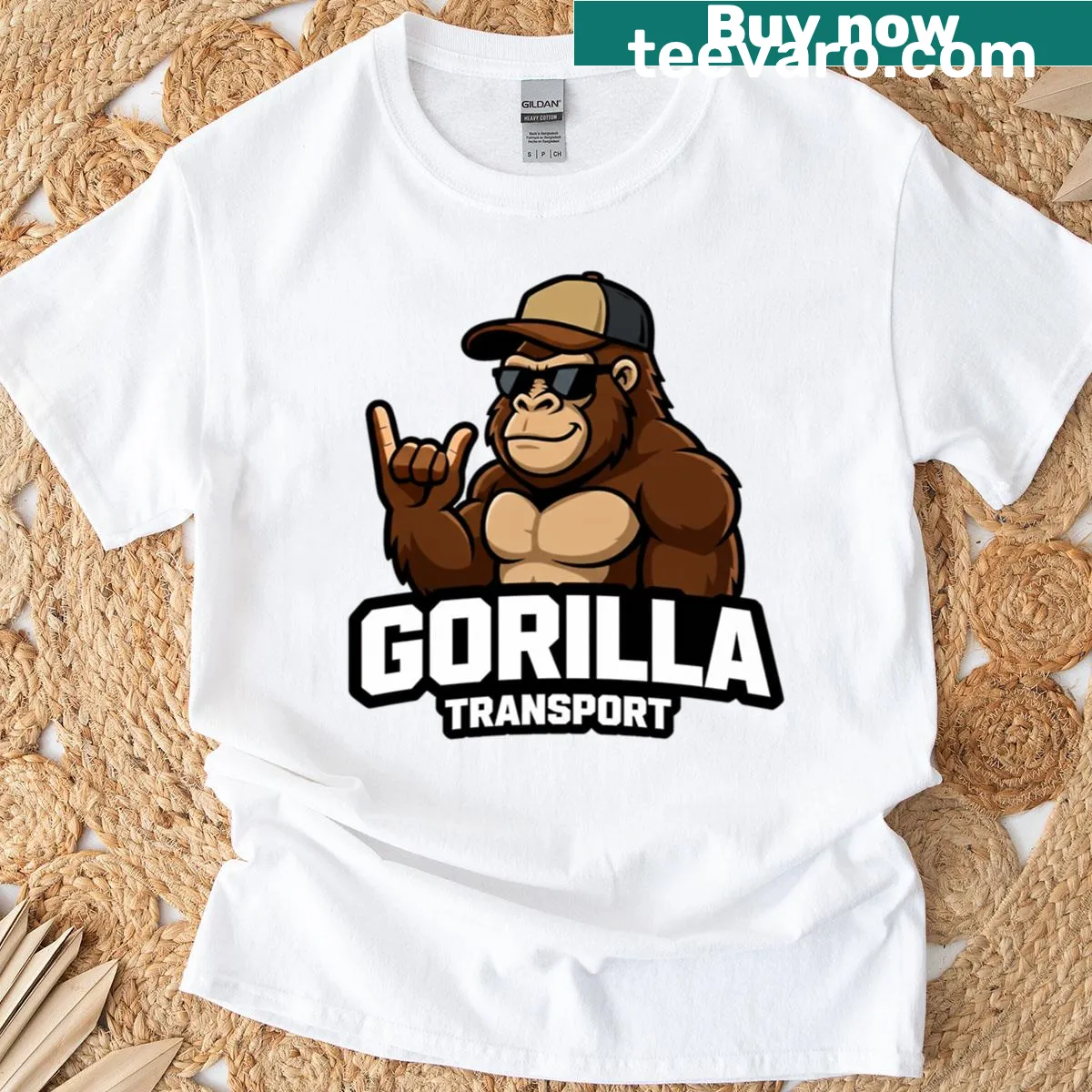 Cartoon gorilla in a truck graphic illustration on a t-shirt. — on a men's t-shirt