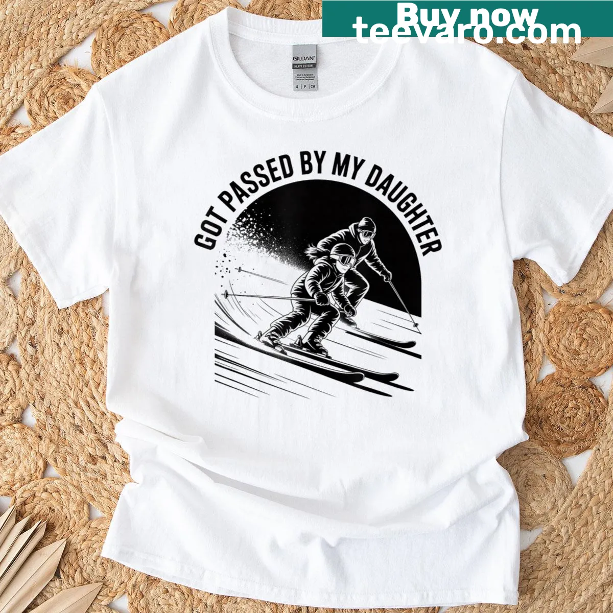 Funny skiing t-shirt with text 'Got Passed By My Daughter' — on a men's t-shirt