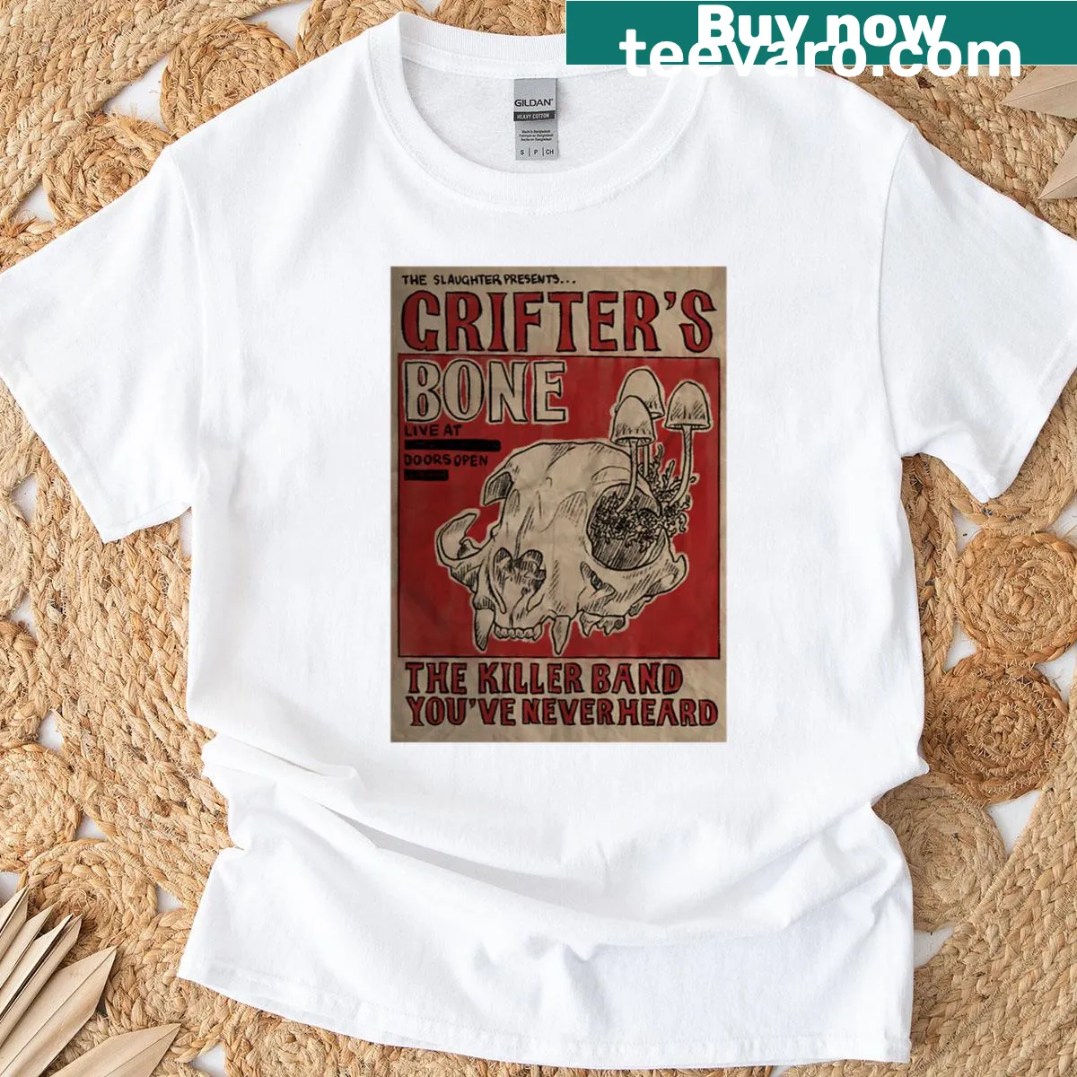 Bone graphic with 'Grifters' text t-shirt — on a men's t-shirt