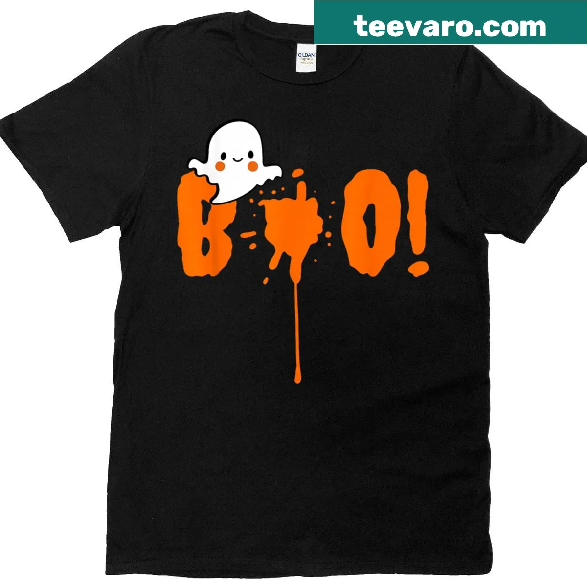 Cute ghost graphic with 'Boo' text for Halloween — on a men's t-shirt