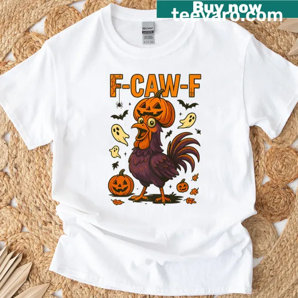 Funny Halloween t-shirt with rooster, pumpkin, and ghost design