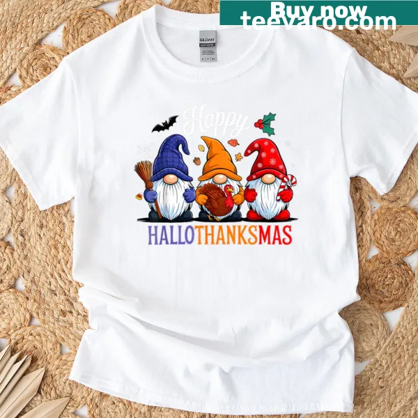 Cute gnome design combining Halloween, Thanksgiving, and Christmas themes.