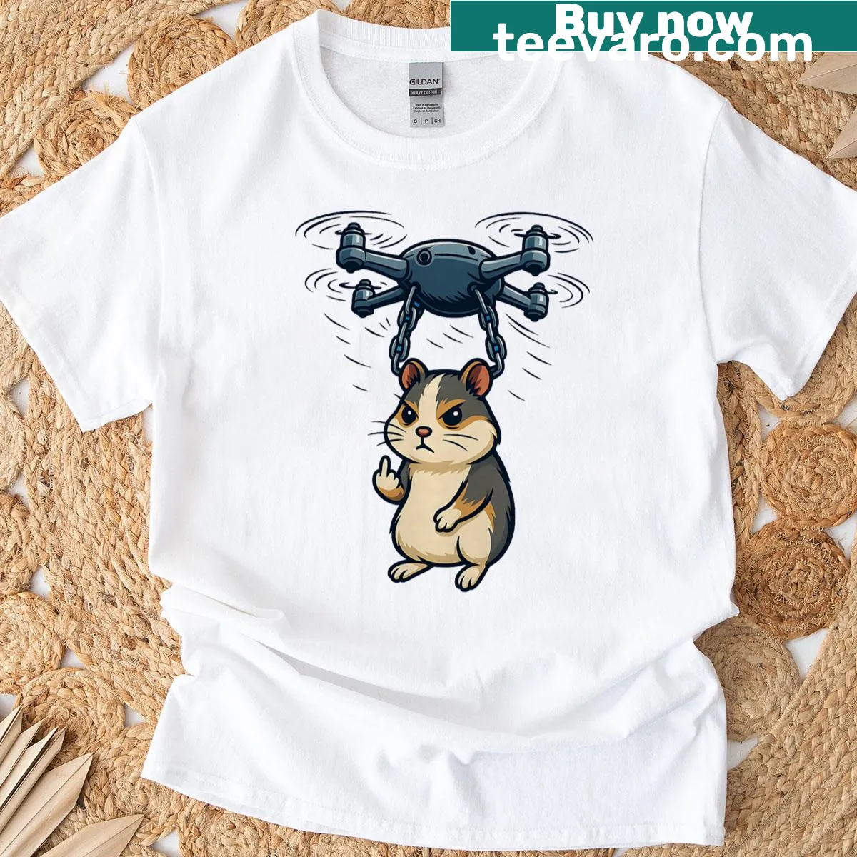 Cartoon hamster pointing finger design t-shirt — on a men's t-shirt