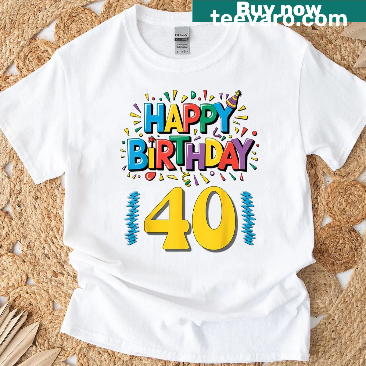 Colorful party design for a 40th birthday t-shirt — on a men's t-shirt