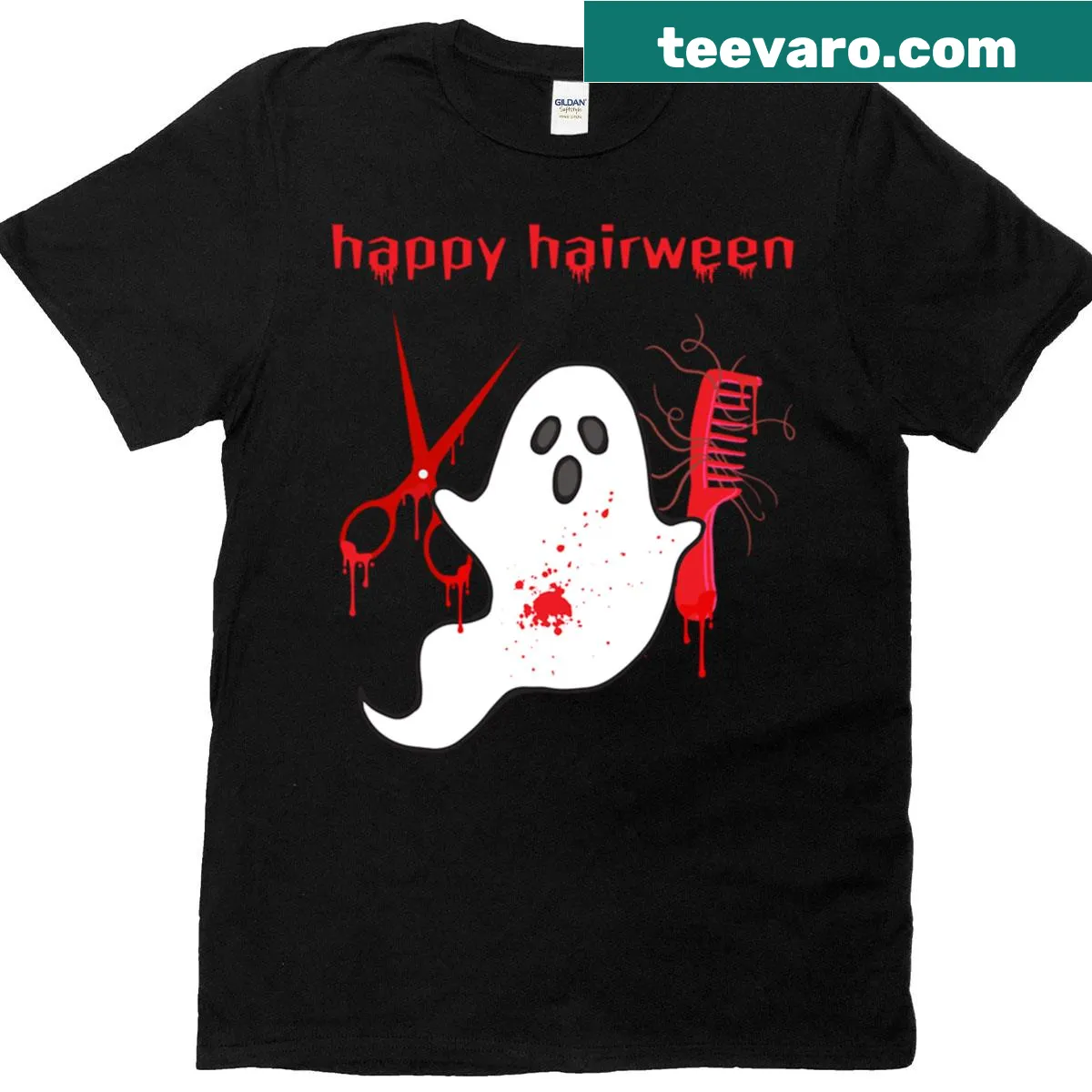 Whimsical Hairween t-shirt featuring playful Halloween-themed graphics — on a men's t-shirt