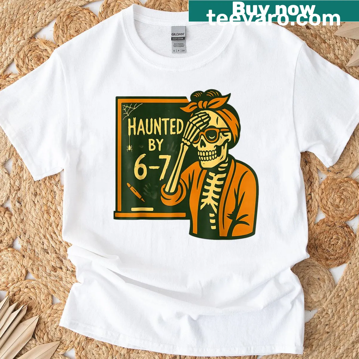 Funny Halloween T-shirt for teachers with skeleton graphics — on a men's t-shirt