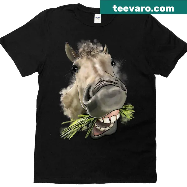 Funny T-shirt with a smiling cartoon horse design