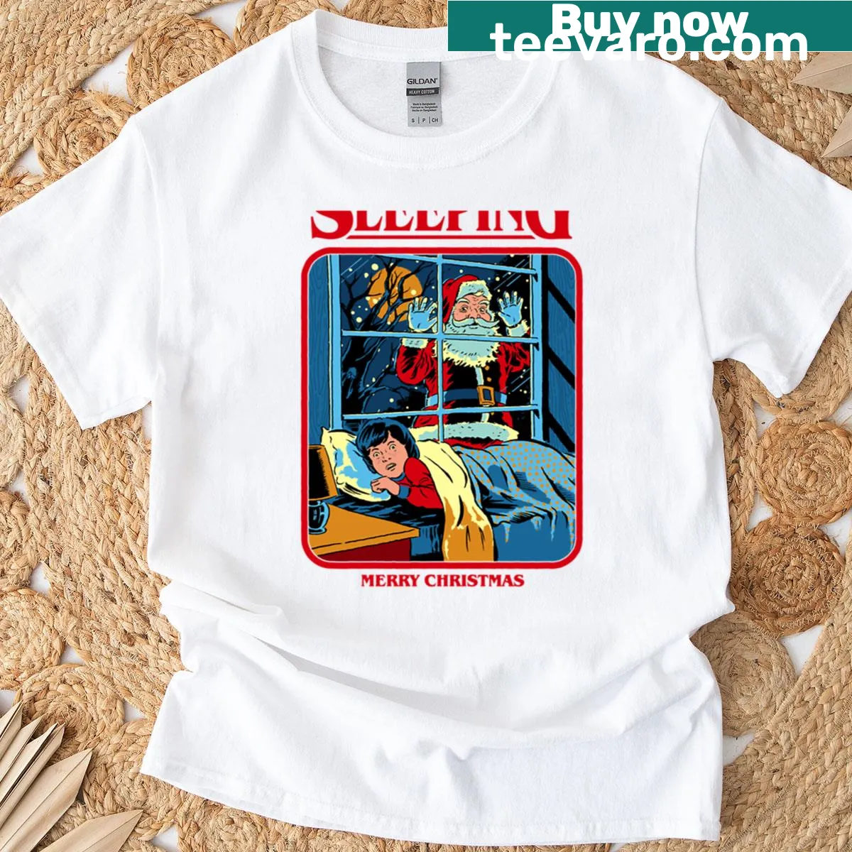 Humorous shirt with the phrase 'He Sees You When Youre Sleeping' in bold text — on a men's t-shirt