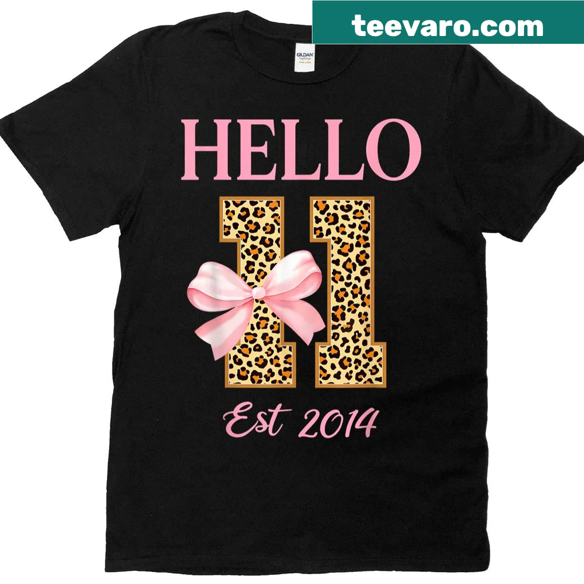 Cute birthday t-shirt for an 11th birthday girl with a bow and leopard design — on a men's t-shirt