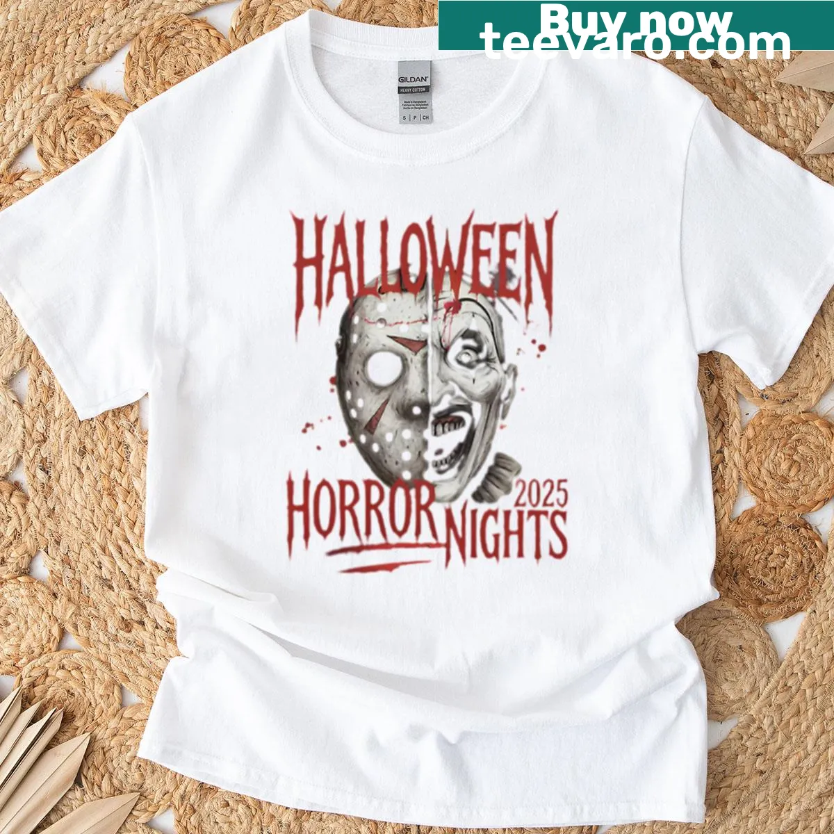 Halloween Horror Nights spooky killer graphic on a T-shirt — on a men's t-shirt