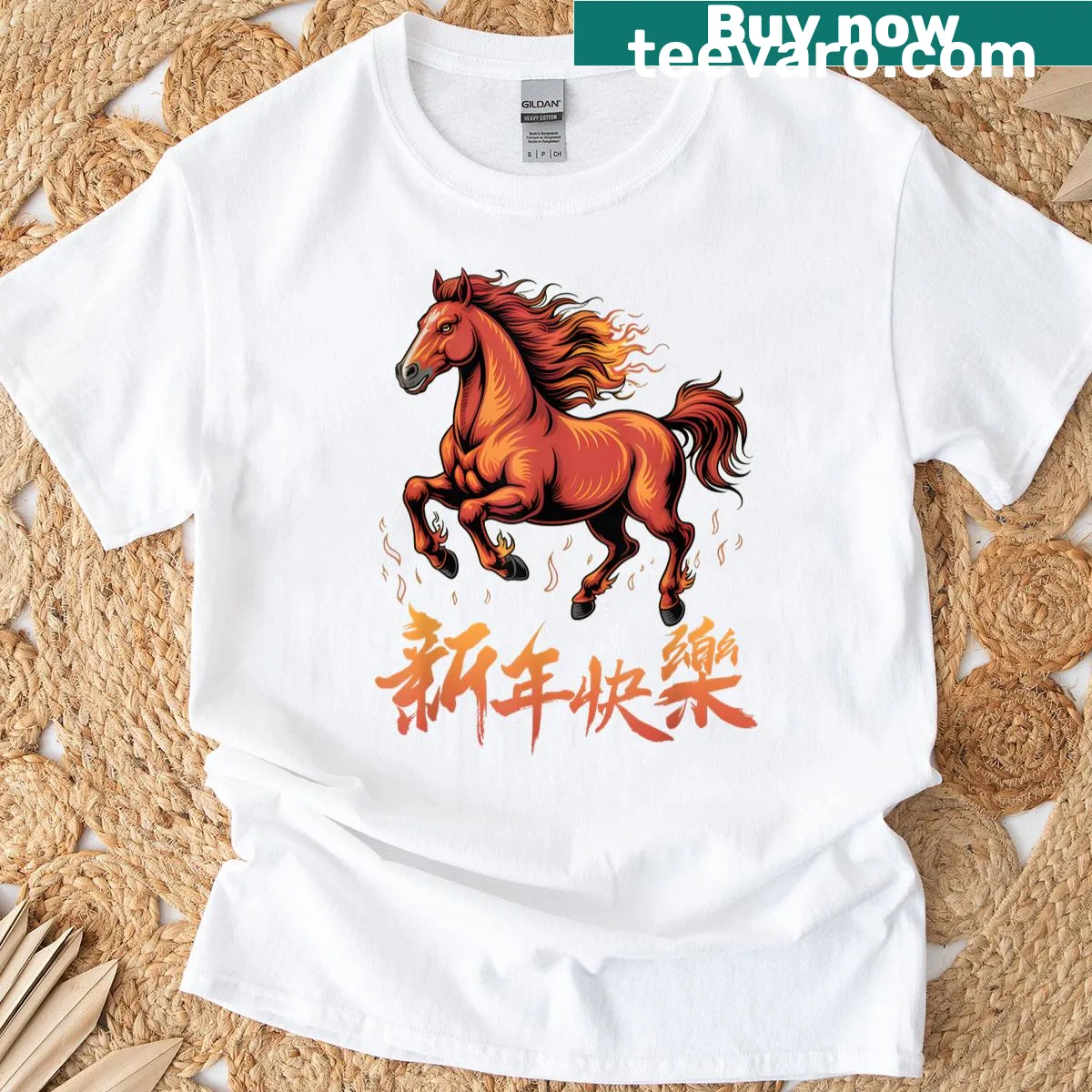 T-shirt featuring a Horse Zodiac graphic for Lunar New Year — on a men's t-shirt