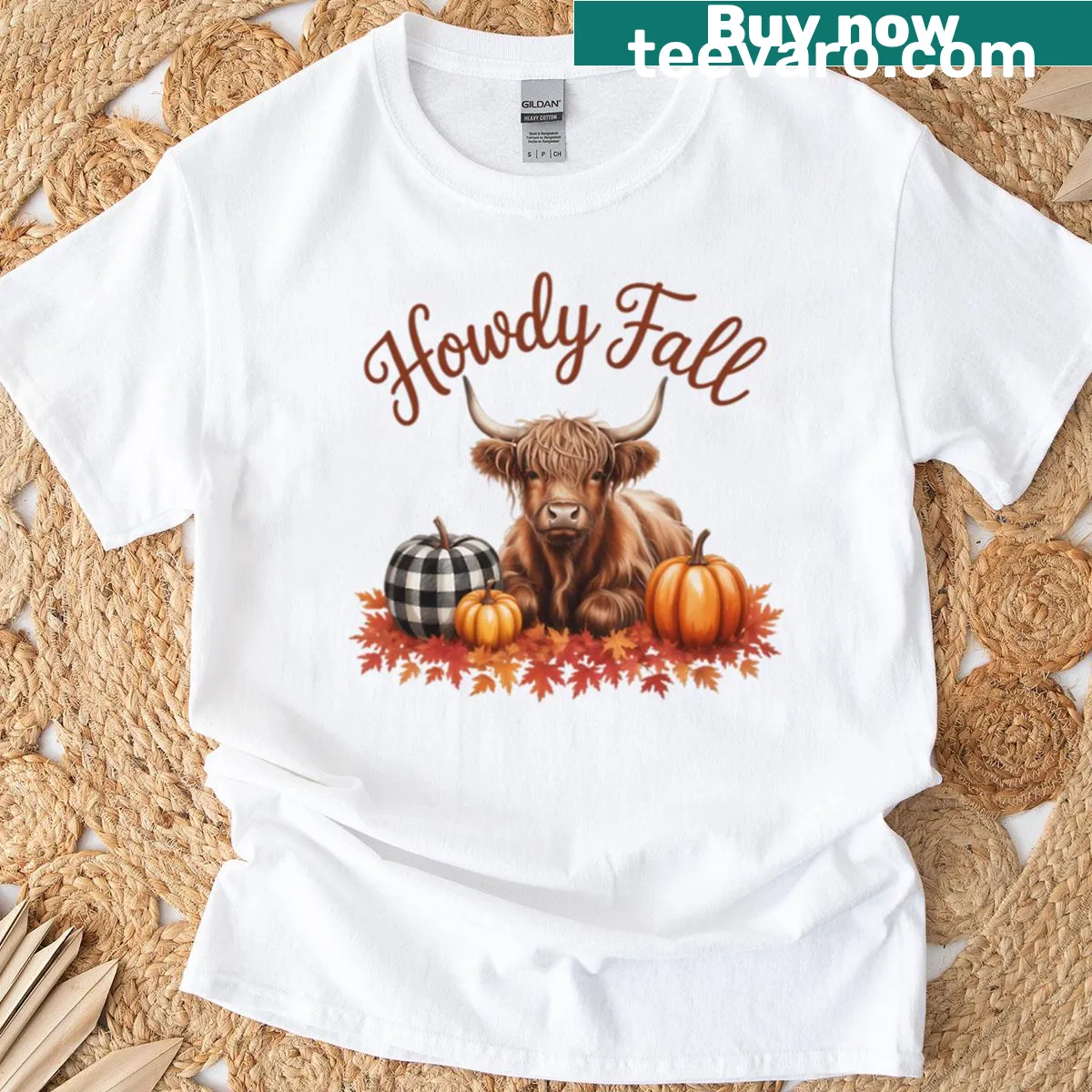 Thanksgiving-themed t-shirt featuring a Highland cow illustration — on a men's t-shirt