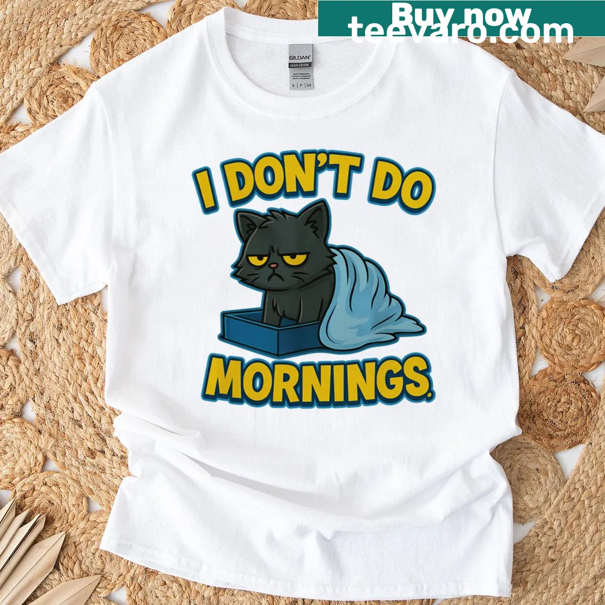 Funny T-shirt for kids with message about mornings — on a men's t-shirt