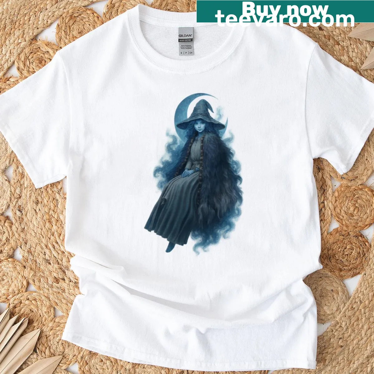 Illustrated Ranni character graphic t-shirt — on a men's t-shirt