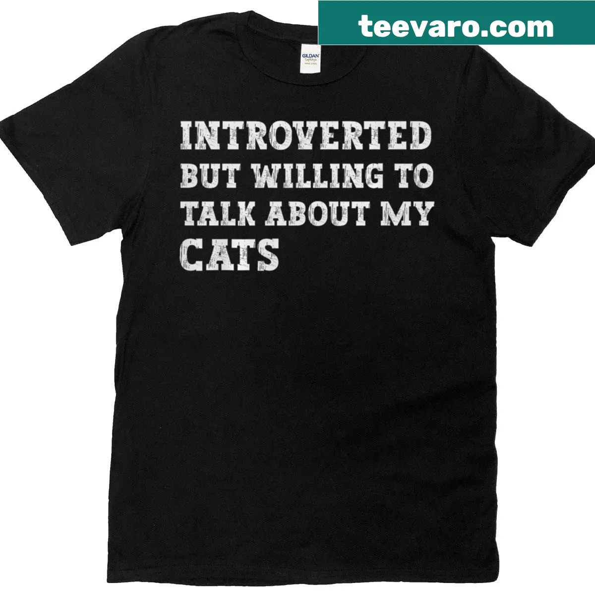 Playful t-shirt about introversion and love for cats — on a men's t-shirt
