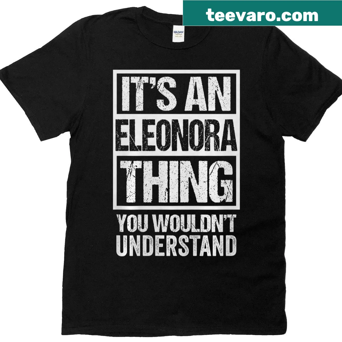 Playful Eleonora-themed T-shirt with bold text — on a men's t-shirt
