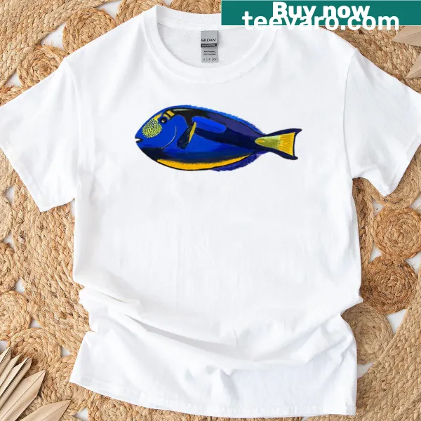 Playful t-shirt with the phrase 'Just Keep Swimming' in fun typography.