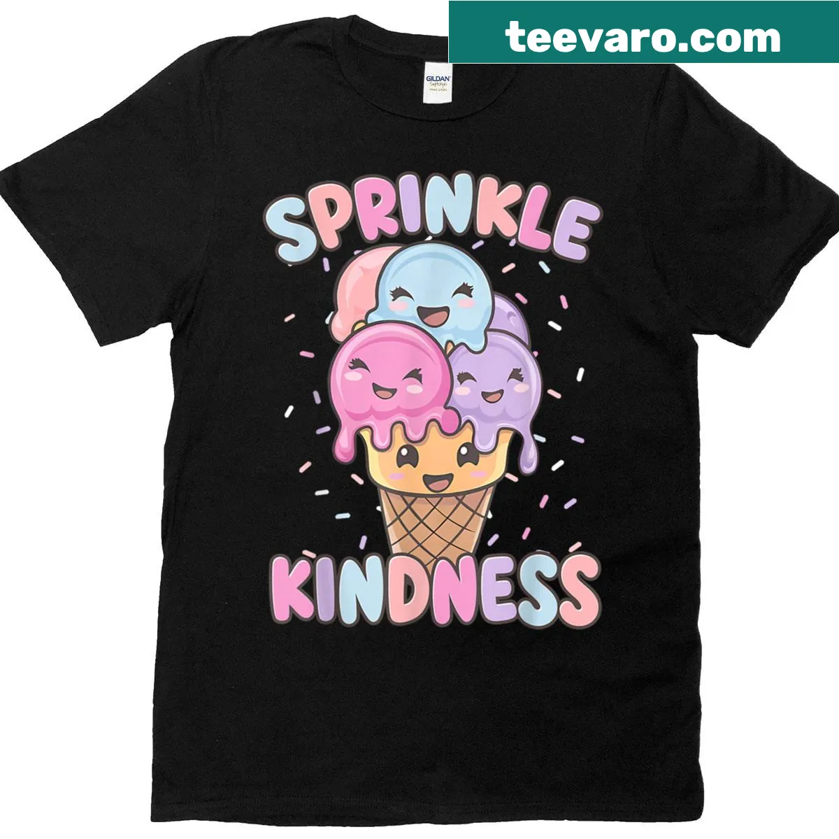Kawaii donut graphic T-shirt with a sprinkle of kindness theme — on a men's t-shirt