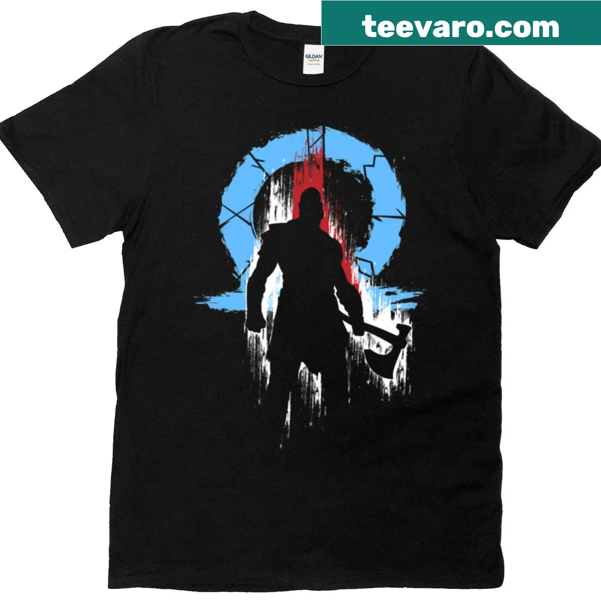 T-shirt featuring Kratos from Ragnarok with a bold illustration — on a men's t-shirt