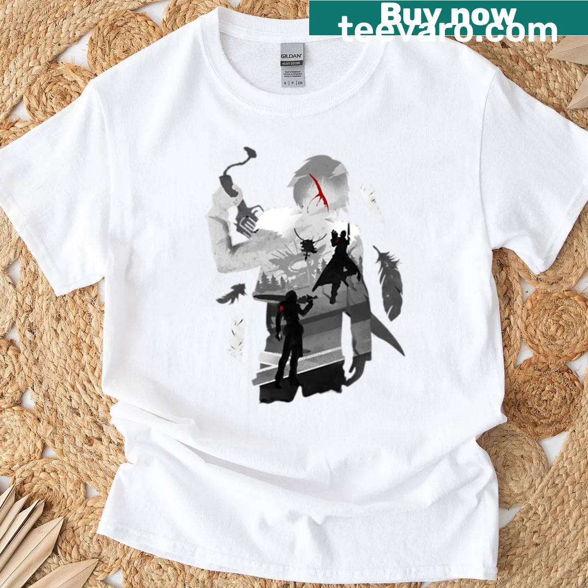 Badge emblem design honoring soldiers on a T-shirt. — on a men's t-shirt
